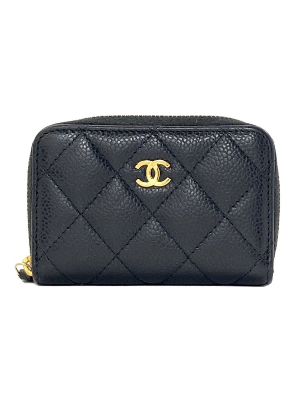 Chanel CC Logo Quilted Gold Card Case Grained Calfskin